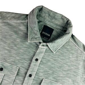 prAna Men's Organic Cotton S/S Montroyal Polo Shirt Heather Mint Green Large‎